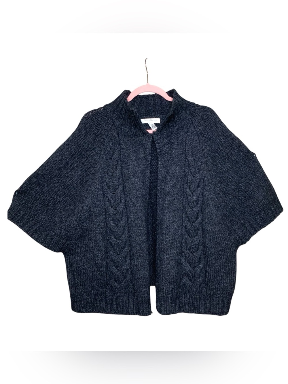 Susan Bristol Dark Gray Cable-Knit Open Cardigan Wool Blend 2XL Closet Staple